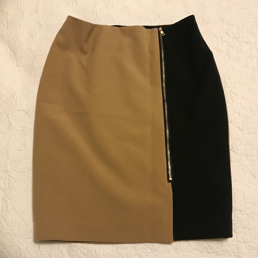 Ann Taylor black & tan color block fully-lined midi pencil skirt (4P)